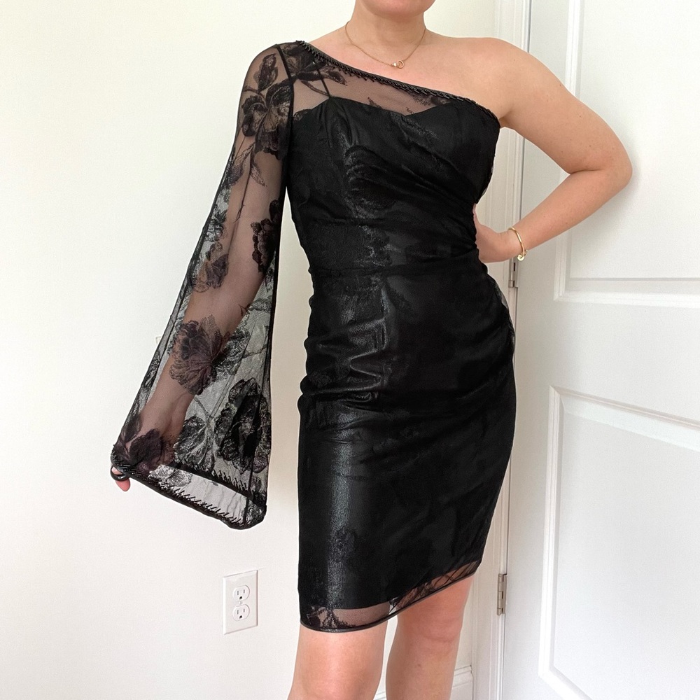 Stunning One Sleeve Beaded Lace Cocktail Dress (LBD)